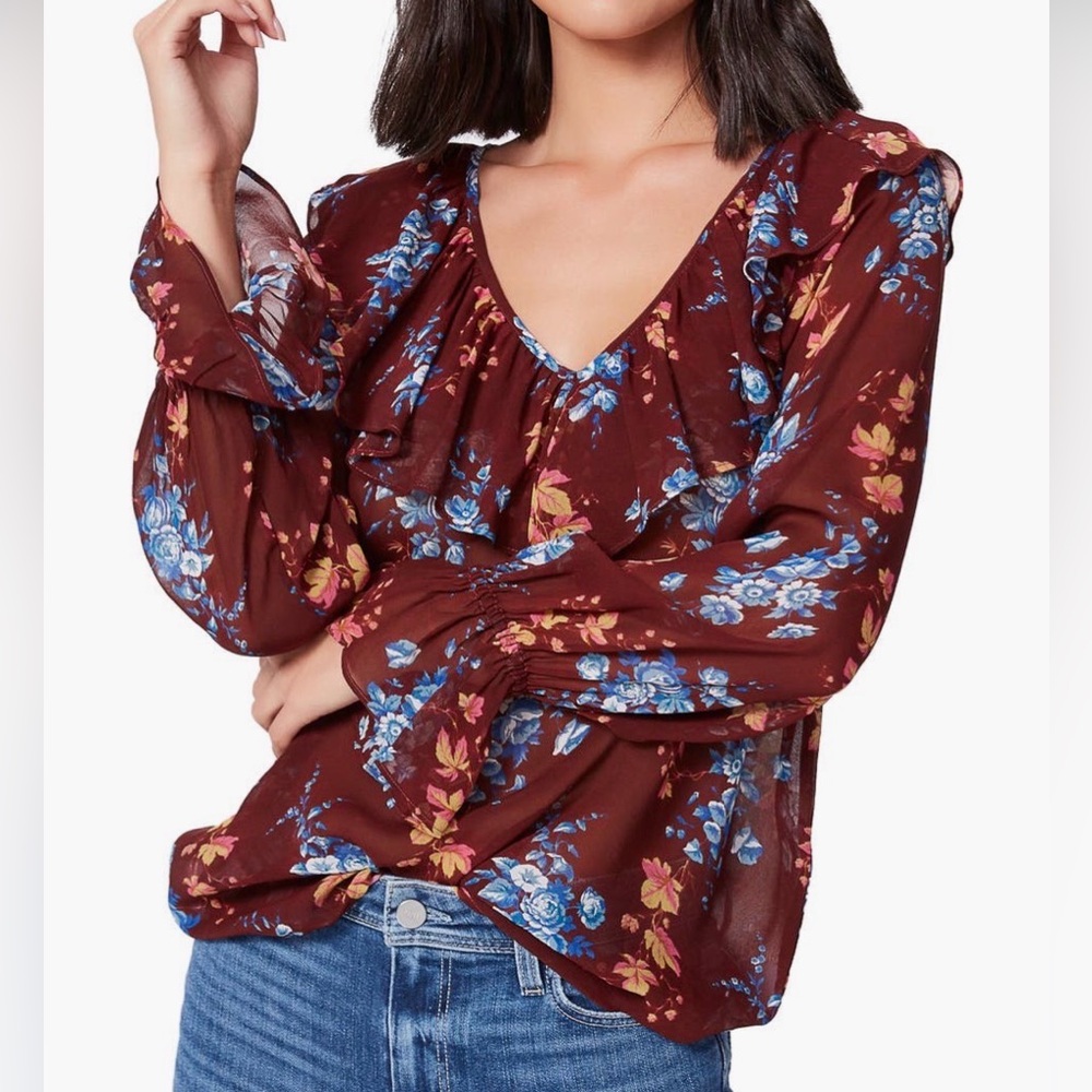 PAIGE Brown Floral V-Neck Blouse